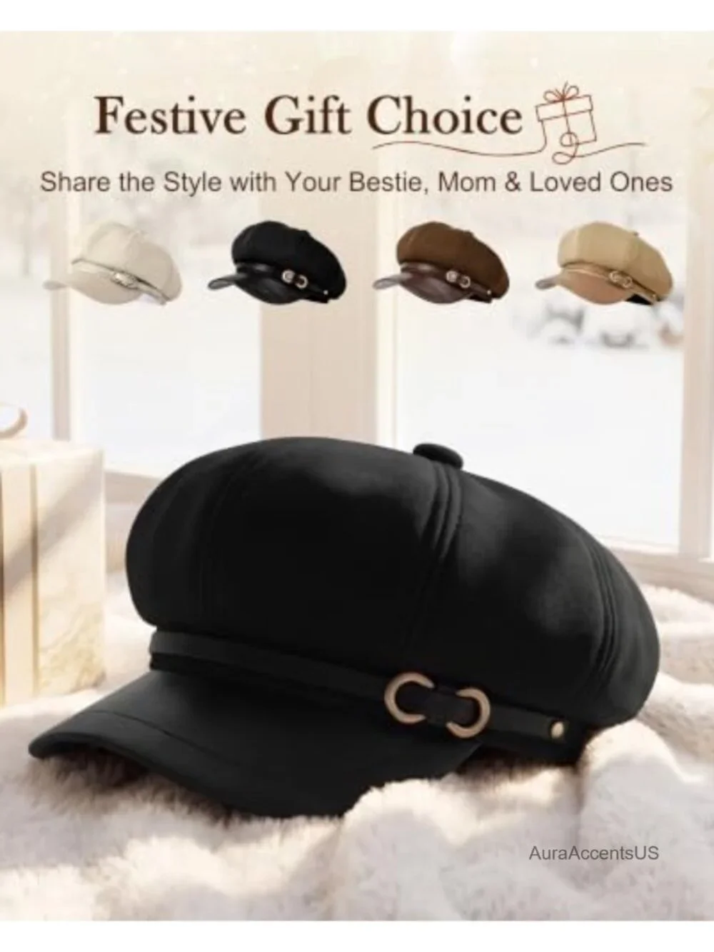 Felt Newsboy Cap with PU Visor for Women